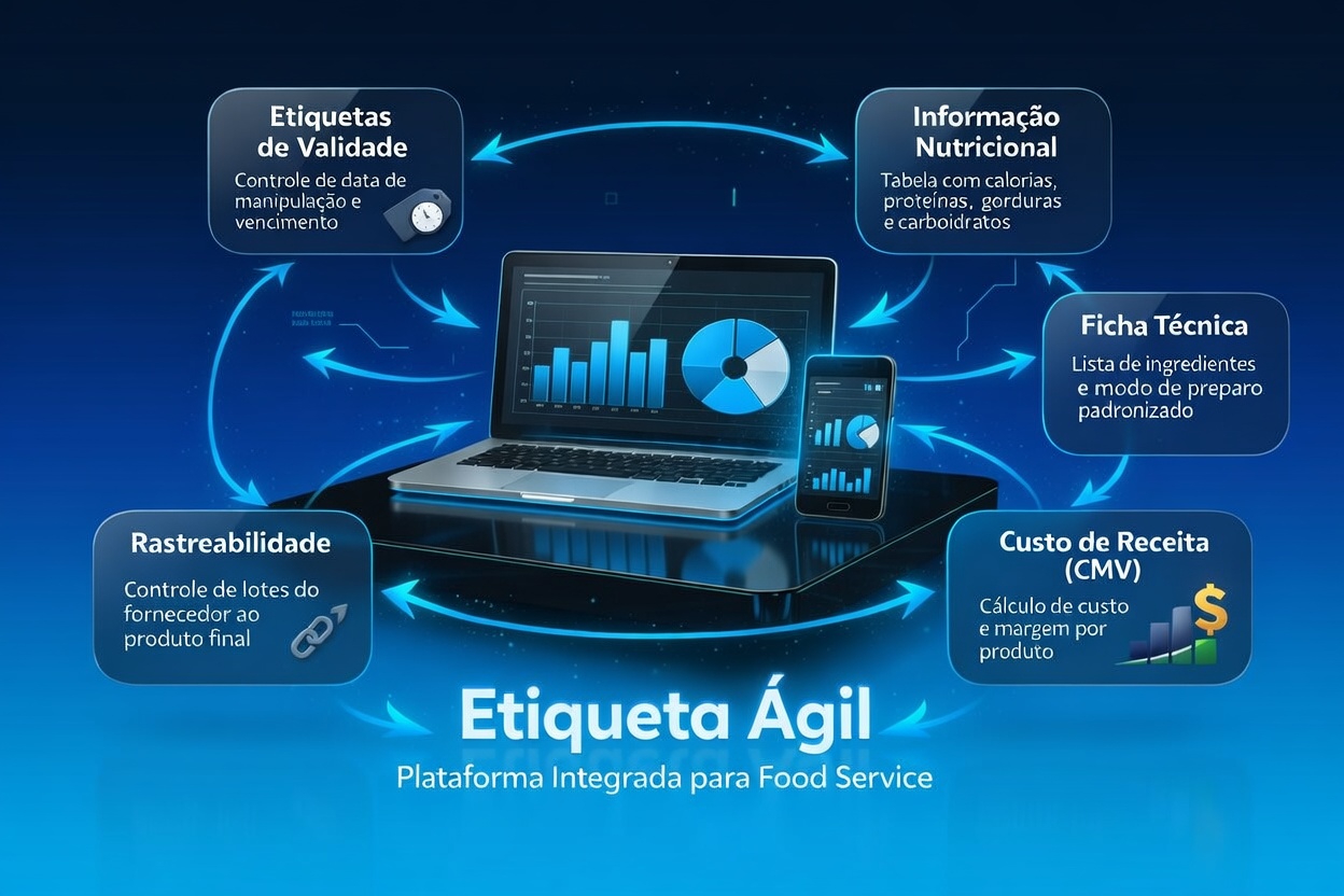 Etiqueta Ágil — Plataforma integrada para food service com etiquetas de validade, informação nutricional, ficha técnica, custo de receita e rastreabilidade